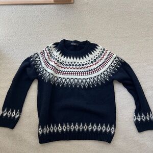 Simons Navy Crewneck Knit Nordic Wool Sweater